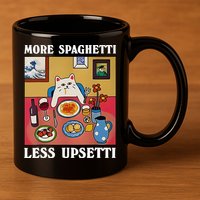 More Spaghetti Less Upsetti Funny Cute Cat Saying Quote Gift 11oz C Handle Ceramic Mug