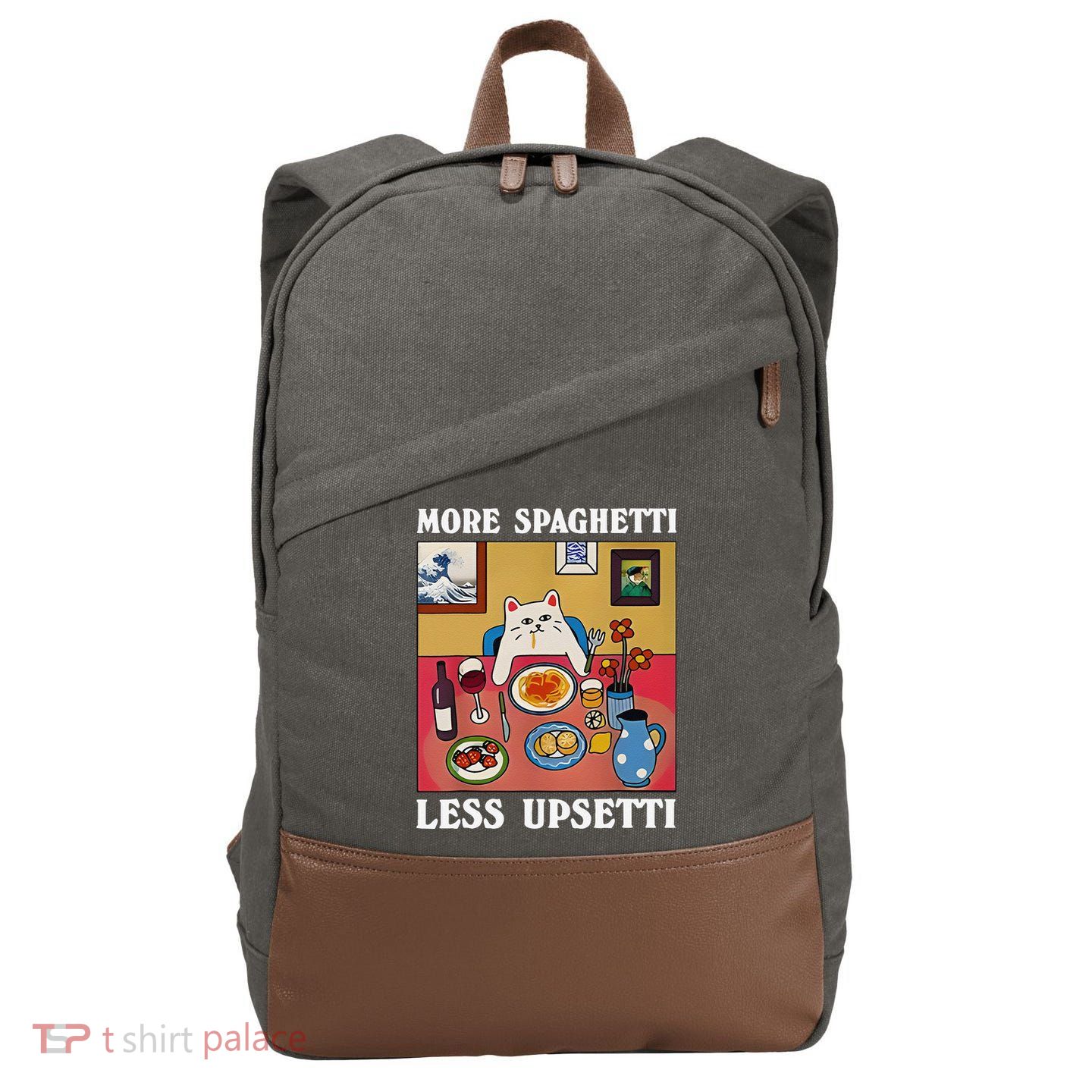 More Spaghetti Less Upsetti Funny Cute Cat Saying Quote Gift Cotton Canvas Backpack