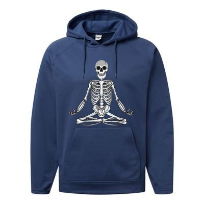 Meditating Skeleton Lotus Yoga Zen Balance Halloween Costume Performance Fleece Hoodie