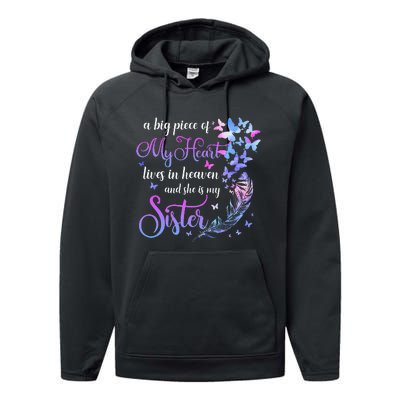 My Sister Lives In Heaven Memorial Quotes Brother Sis Performance Fleece Hoodie