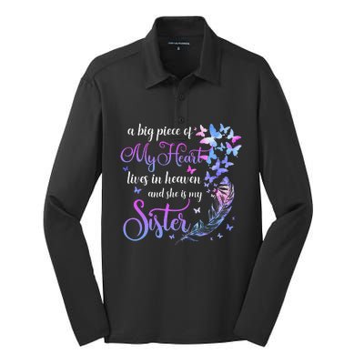 My Sister Lives In Heaven Memorial Quotes Brother Sis Silk Touch Performance Long Sleeve Polo