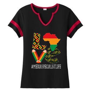 Media Specialist Love African American BHM Ladies Halftime Notch Neck Tee