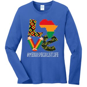 Media Specialist Love African American BHM Ladies Long Sleeve Shirt