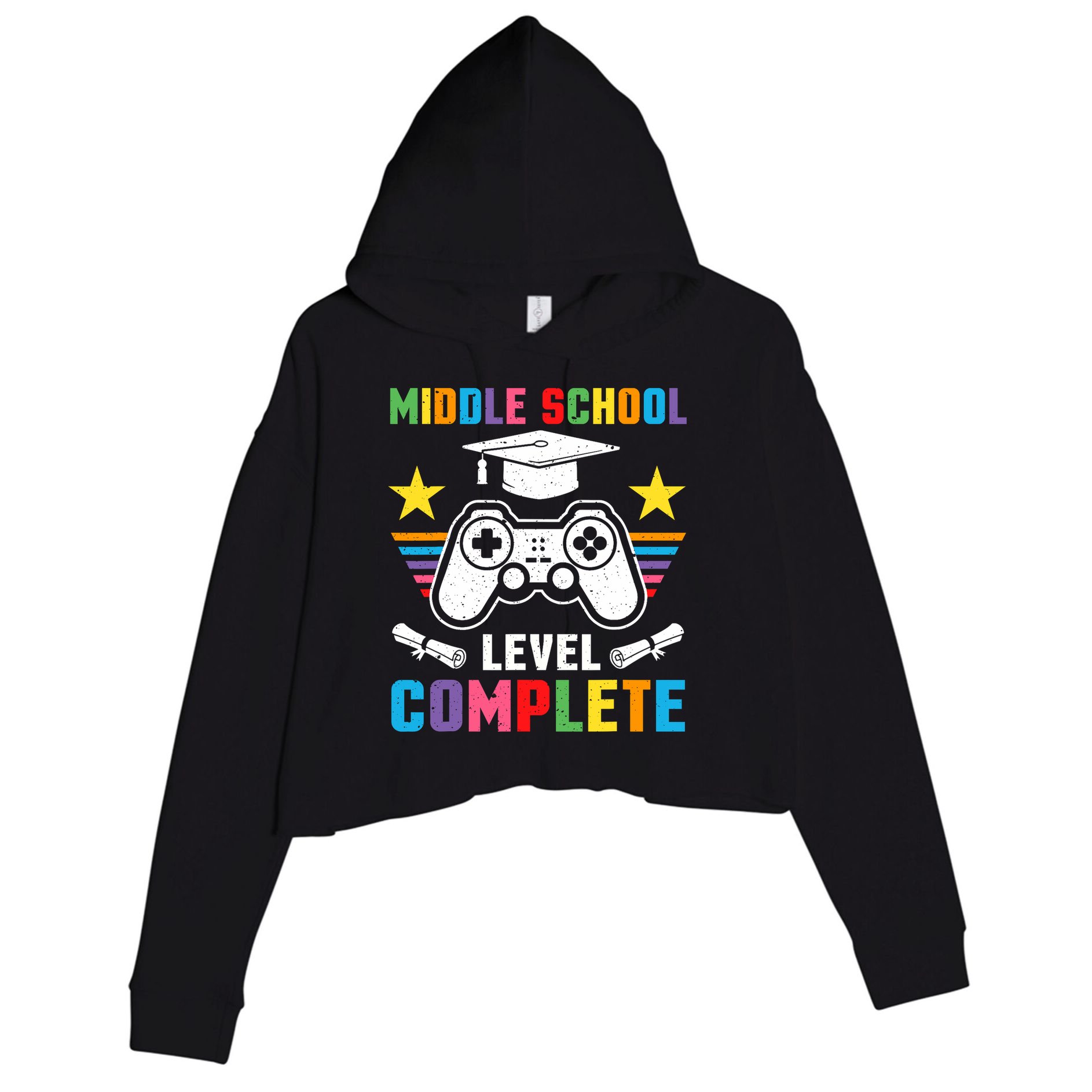 Middle School Level Complete Graduation Class 2025 Gamer  Crop Fleece Hoodie