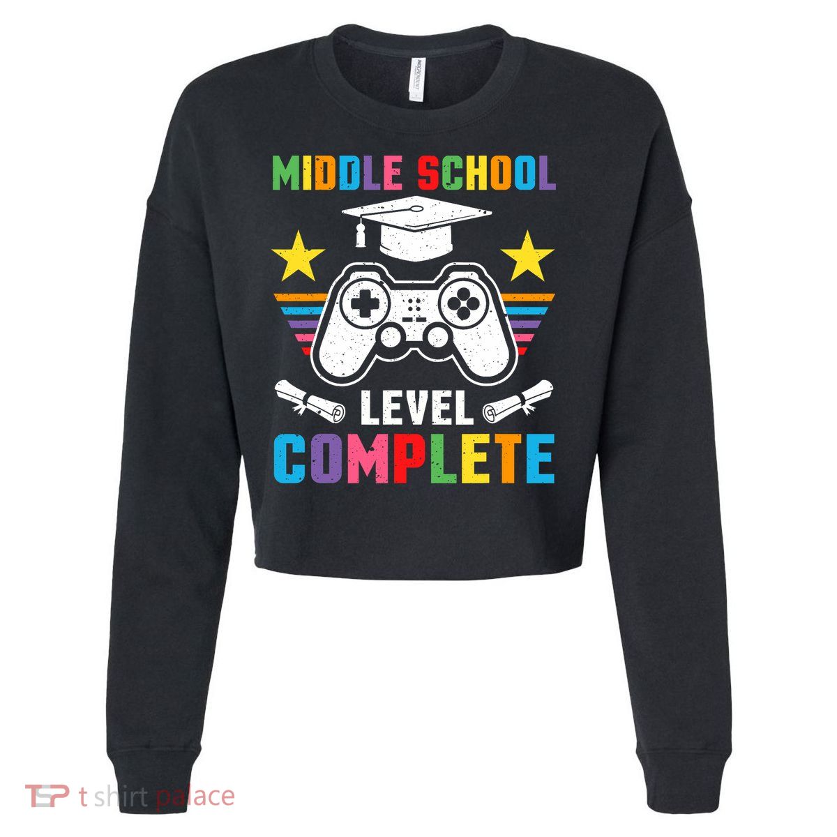 Middle School Level Complete Graduation Class 2025 Gamer  Cropped Pullover Crew