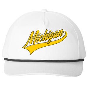 Michigan Script Logo Snapback Five-Panel Rope Hat