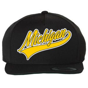 Michigan Script Logo Wool Snapback Cap