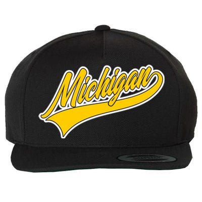 Michigan Script Logo Wool Snapback Cap