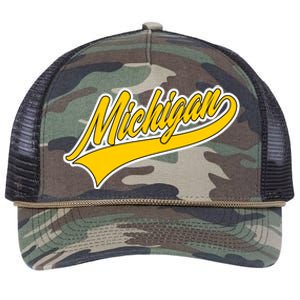 Michigan Script Logo Retro Rope Trucker Hat Cap