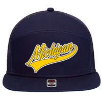 Michigan Script Logo 7 Panel Mesh Trucker Snapback Hat