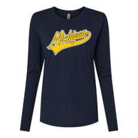 Michigan Script Logo Womens Cotton Relaxed Long Sleeve T-Shirt