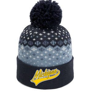 Michigan Script Logo The Baniff Cuffed Pom Beanie