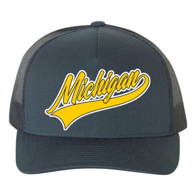 Michigan Script Logo Yupoong Adult 5-Panel Trucker Hat