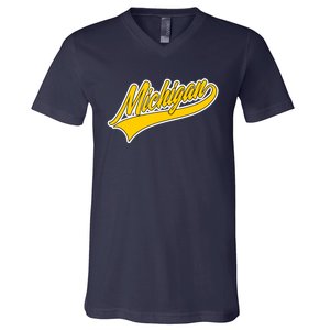 Michigan Script Logo V-Neck T-Shirt