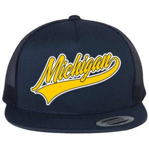 Michigan Script Logo Flat Bill Trucker Hat