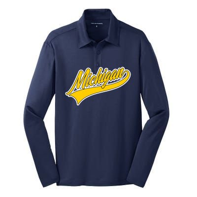 Michigan Script Logo Silk Touch Performance Long Sleeve Polo