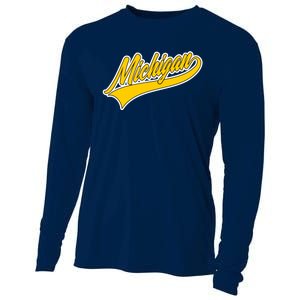 Michigan Script Logo Cooling Performance Long Sleeve Crew