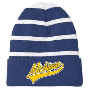 Michigan Script Logo Striped Beanie with Solid Band