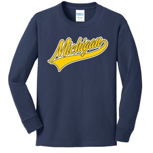 Michigan Script Logo Kids Long Sleeve Shirt