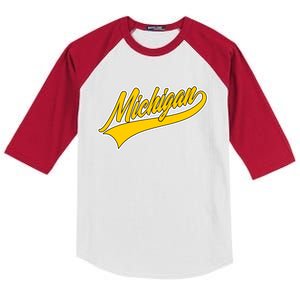 Michigan Script Logo Kids Colorblock Raglan Jersey