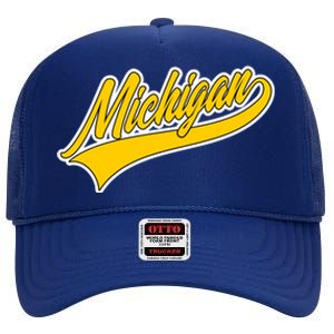 Michigan Script Logo High Crown Mesh Back Trucker Hat