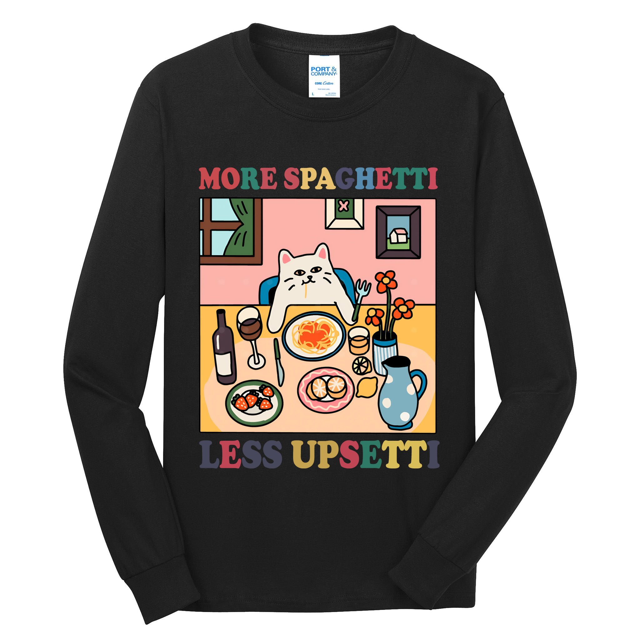 More Spaghetti Less Upsetti Cat Tall Long Sleeve T-Shirt