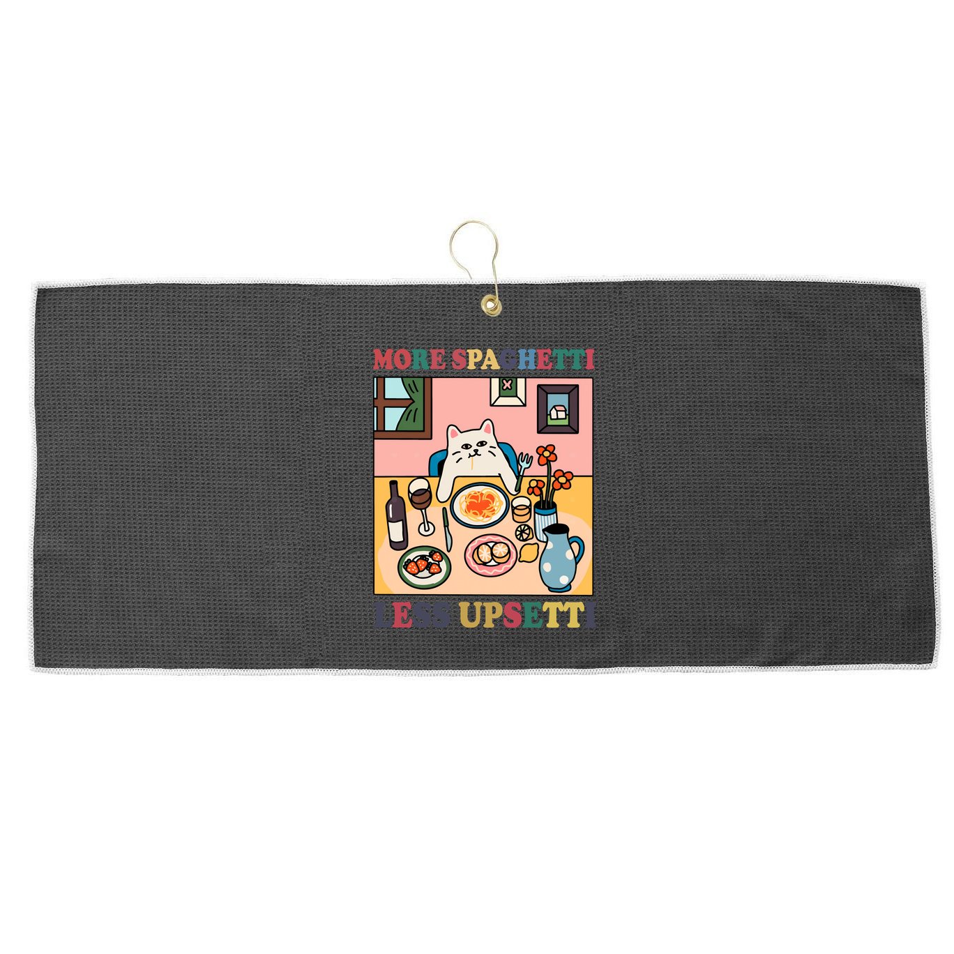 More Spaghetti Less Upsetti Cat Large Microfiber Waffle Golf Towel