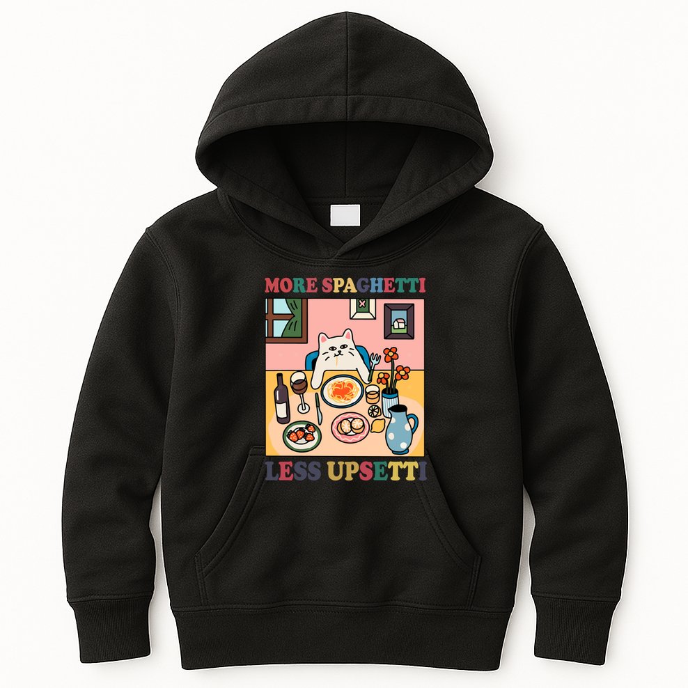 More Spaghetti Less Upsetti Cat Kids Hoodie
