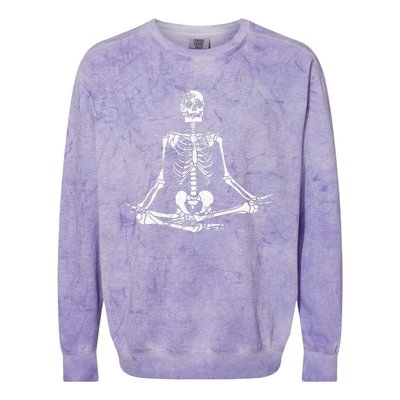 Meditating Skeleton Lazy Halloween Costume Funny Skull Yoga Colorblast Crewneck Sweatshirt