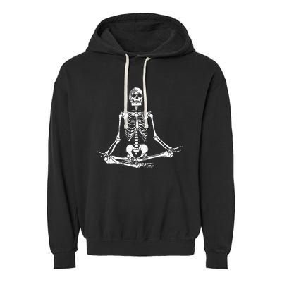 Meditating Skeleton Lazy Halloween Costume Funny Skull Yoga Garment-Dyed Fleece Hoodie