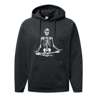 Meditating Skeleton Lazy Halloween Costume Funny Skull Yoga Performance Fleece Hoodie