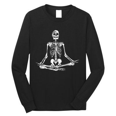 Meditating Skeleton Lazy Halloween Costume Funny Skull Yoga Long Sleeve Shirt