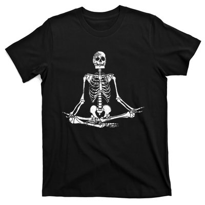 Meditating Skeleton Lazy Halloween Costume Funny Skull Yoga T-Shirt