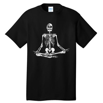 Meditating Skeleton Lazy Halloween Costume Funny Skull Yoga Tall T-Shirt