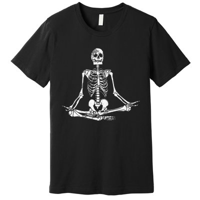 Meditating Skeleton Lazy Halloween Costume Funny Skull Yoga Premium T-Shirt