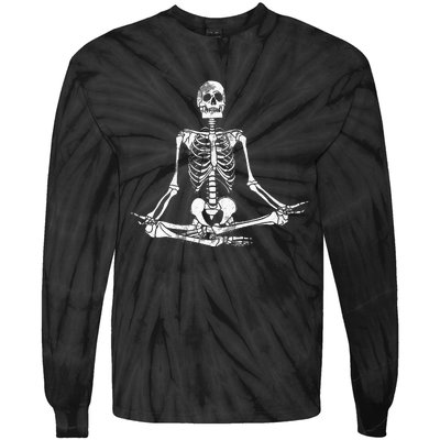 Meditating Skeleton Lazy Halloween Costume Funny Skull Yoga Tie-Dye Long Sleeve Shirt