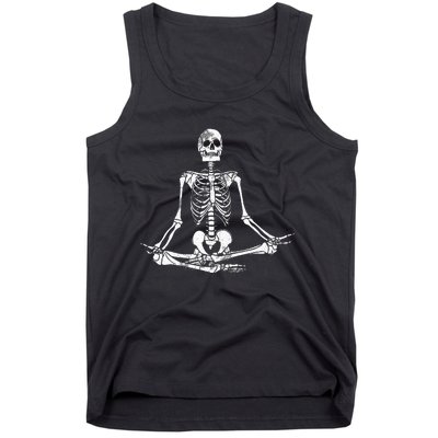 Meditating Skeleton Lazy Halloween Costume Funny Skull Yoga Tank Top