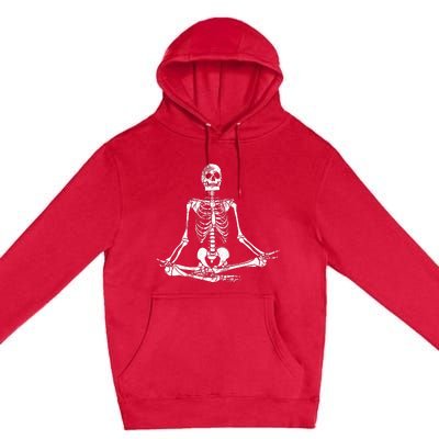 Meditating Skeleton Lazy Halloween Costume Funny Skull Yoga Premium Pullover Hoodie