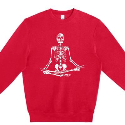 Meditating Skeleton Lazy Halloween Costume Funny Skull Yoga Premium Crewneck Sweatshirt