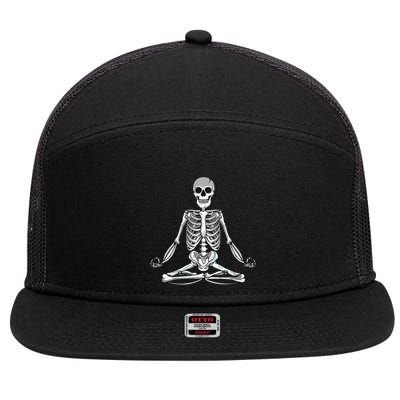 Meditating Skeleton Lotus Yoga Zen Balance Halloween Costume 7 Panel Mesh Trucker Snapback Hat