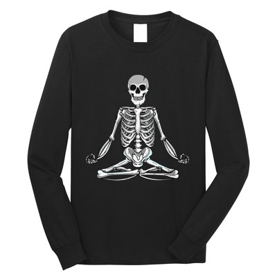 Meditating Skeleton Lotus Yoga Zen Balance Halloween Costume Long Sleeve Shirt