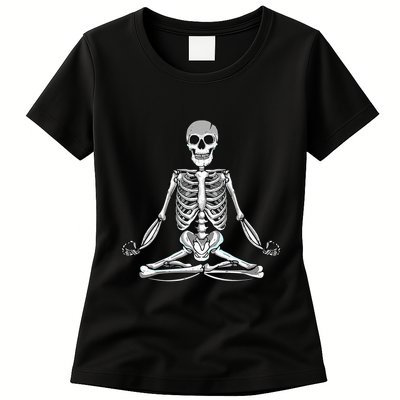 Meditating Skeleton Lotus Yoga Zen Balance Halloween Costume Womens T-Shirt