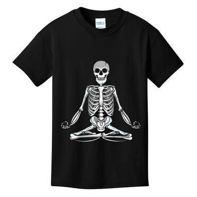 Meditating Skeleton Lotus Yoga Zen Balance Halloween Costume Kids T-Shirt