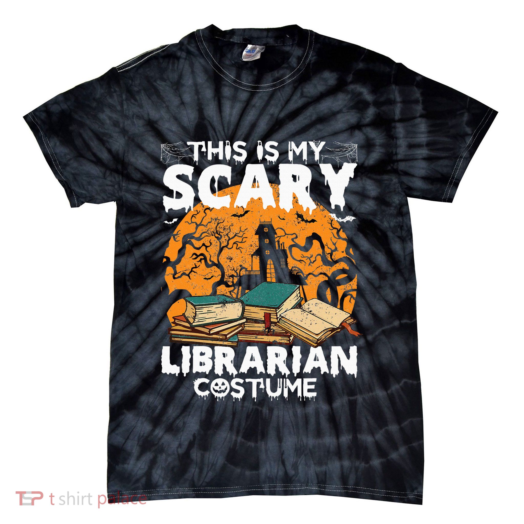 My Scary Librarian Costume Bookworm Book Halloween Tie-Dye T-Shirt