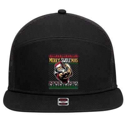 Merry Swole Mas Funny Christmas Gym & Work Out Santa Flexing 7 Panel Mesh Trucker Snapback Hat