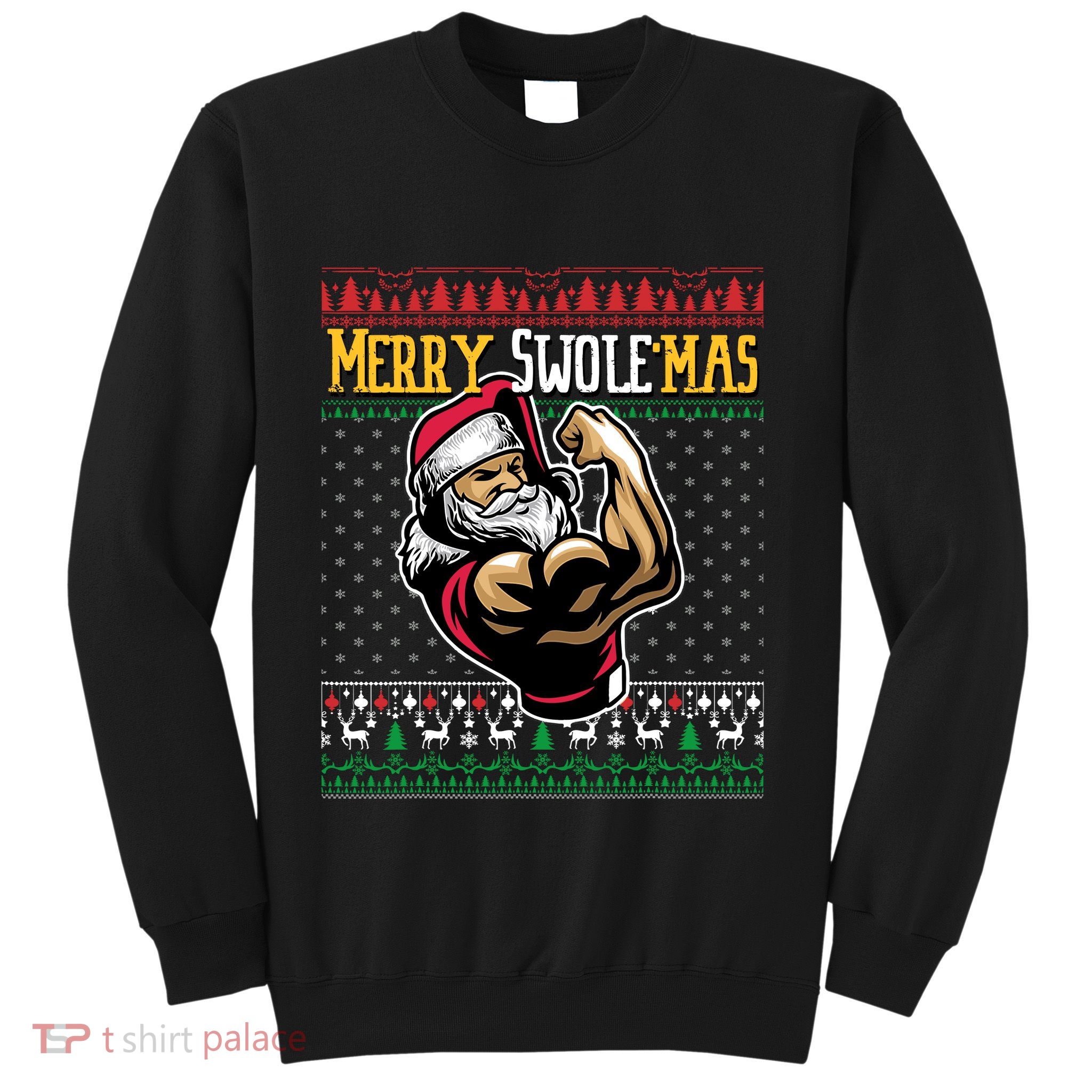 Merry Swole Mas Funny Christmas Gym & Work Out Santa Flexing Sweatshirt