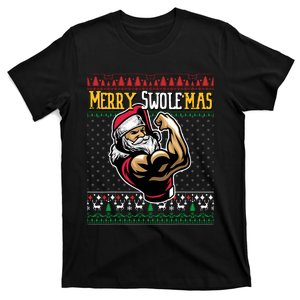 Merry Swole Mas Funny Christmas Gym & Work Out Santa Flexing T-Shirt