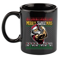 Merry Swole Mas Funny Christmas Gym & Work Out Santa Flexing 11oz C Handle Ceramic Mug