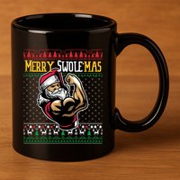 Merry Swole Mas Funny Christmas Gym & Work Out Santa Flexing 11oz C Handle Ceramic Mug