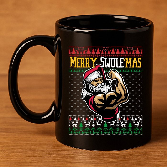 Merry Swole Mas Funny Christmas Gym & Work Out Santa Flexing 11oz C Handle Ceramic Mug